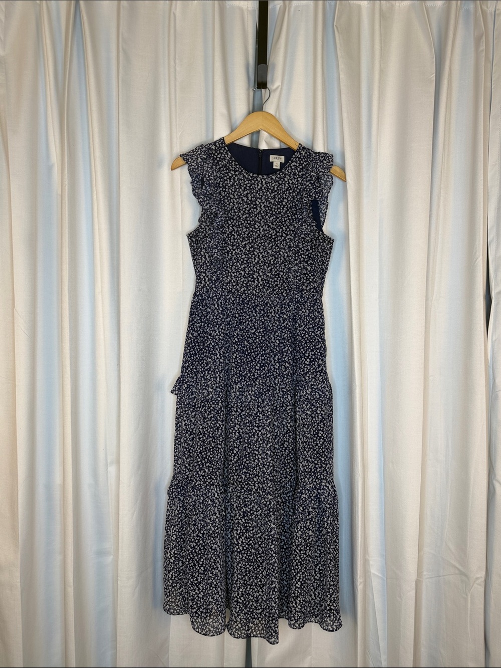 J. Crew Navy and White Floral Ruffle Maxi Dress